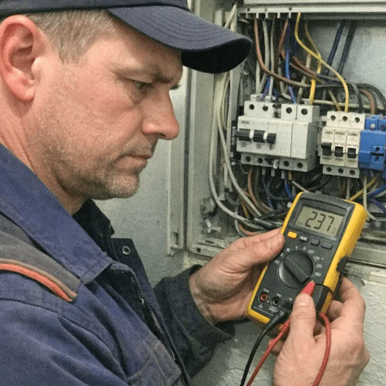 Spezialist betrachtet konzentriert die Messwerte auf einem Multimeter